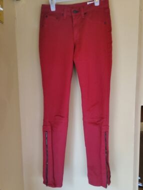 Rag & Bone Red Skinny Pants with Ankle Zippers
